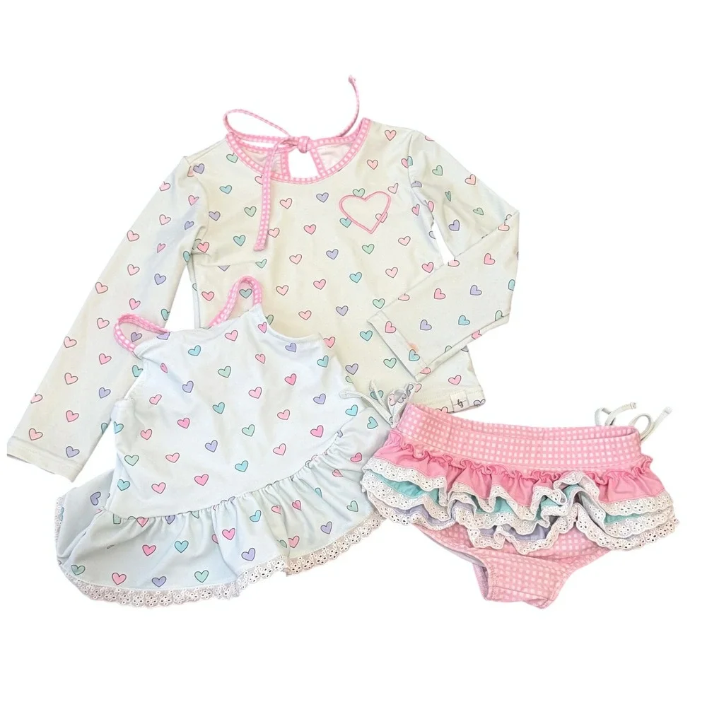 Love + Grow Clothing Co‎ Candyland Girls 4T 3pc Heart Rash Guard Swimsuit Set